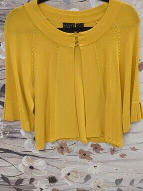 Talbots Yellow Pleated Front Short Cardigan